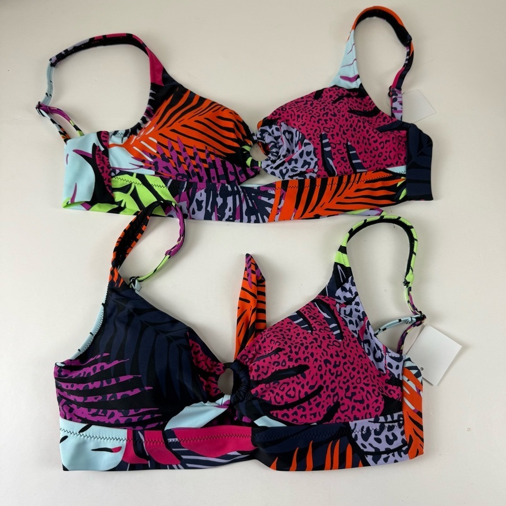 Bar iii Bikini Top Womens Size Small Black Multicolor Palm Prowl Foliage NWT - Picture 9 of 9
